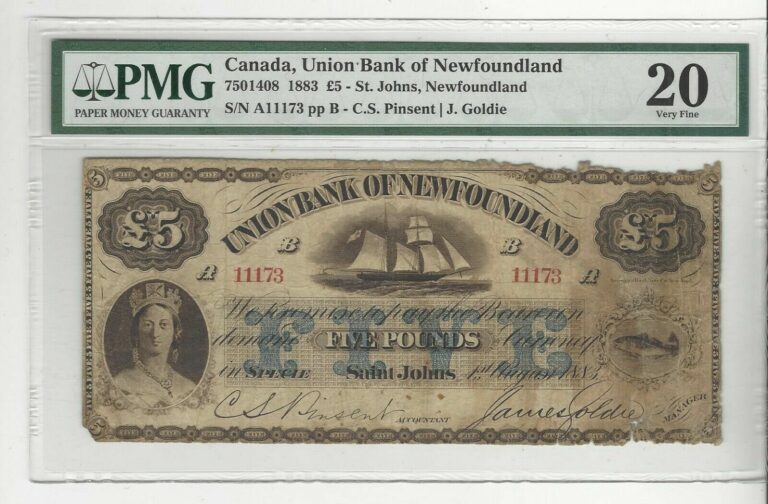 Read more about the article Union Bank of Newfoundland 5 Pound Note From 1883