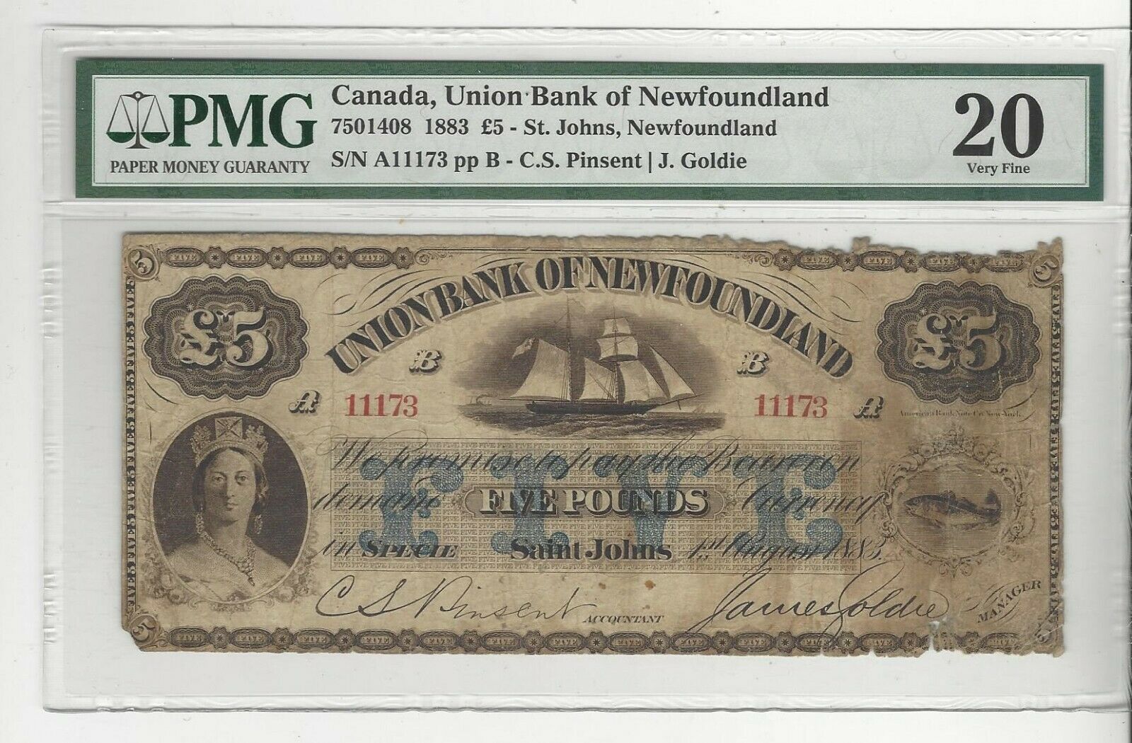 You are currently viewing Union Bank of Newfoundland 5 Pound Note From 1883
