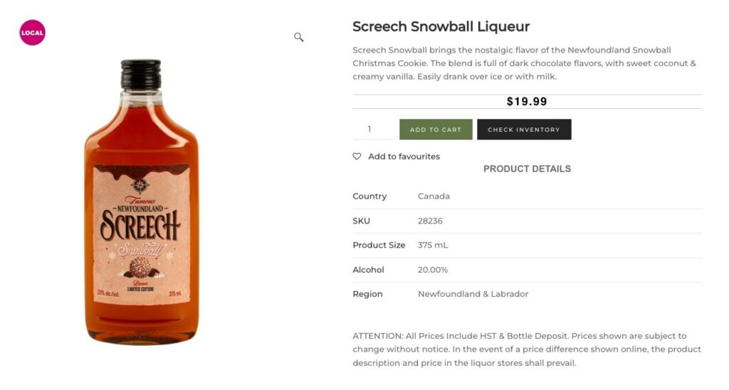 newfoundland Screech Snowball Liqueur NLC